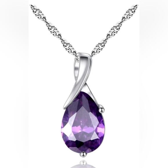 Sterling Silver Purple Cubic Zirconia Teardrop Pendant NIB - Picture 2 of 9
